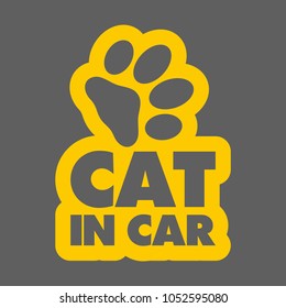 The inscription cat in car concept with paw print