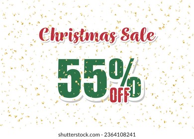 Inscription christmas 55 sale off on a white background with confetti. Price labele sale promotion market discount percent. special store