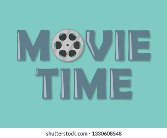 inscription "cinema time" with a shadow, flat style