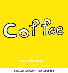 The inscription of coffee made by hand. The sketch is vector. Logo for the design
