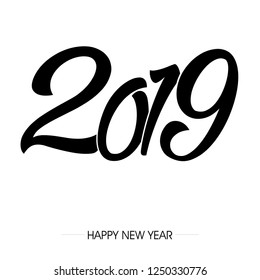 inscription curved font 2019 on the background. Graphic sign design with the words Happy New Year. Vector illustration