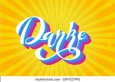 The inscription: danke, german language Modern brush calligraphy. Hand drawn design elements. Logos and emblems for invitation, greeting card, t-shirt. Vector illustration.