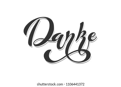 The inscription: danke, german language, thank you,  Modern brush calligraphy. Hand drawn design elements. Logos and emblems for invitation, greeting card, t-shirt. Vector illustration.