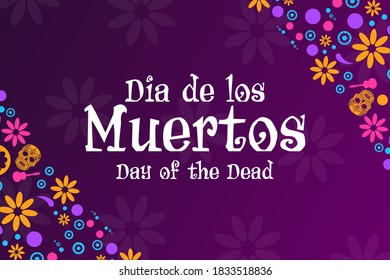 Día de la Inscripción de los Muertos en español. Concepto de las vacaciones del Día de los Muertos. Plantilla para fondo, banner, tarjeta, afiche con inscripción de texto. Ilustración del vector EPS10