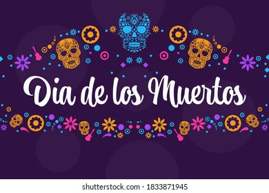 Día de la Inscripción de los Muertos en español. Concepto de las vacaciones del Día de los Muertos. Plantilla para fondo, banner, tarjeta, afiche con inscripción de texto. Ilustración del vector EPS10