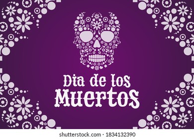 Inscription Day of the Dead in Spanish. Dia de los Muertos holiday concept. Template for background, banner, card, poster with text inscription. Vector EPS10 illustration