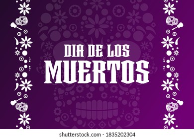 Inscription Day of the Dead in Spanish. Dia de los Muertos holiday concept. Template for background, banner, card, poster with text inscription. Vector EPS10 illustration