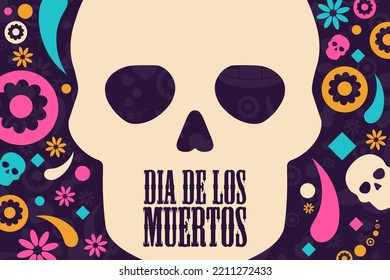 Inscription Day of the Dead in Spanish. Dia de los Muertos holiday concept. Template for background, banner, card, poster with text inscription. Vector EPS10 illustration