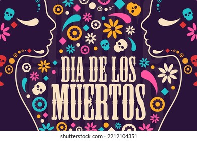 Inscription Day of the Dead in Spanish. Dia de los Muertos holiday concept. Template for background, banner, card, poster with text inscription. Vector EPS10 illustration