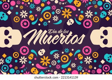 Inscription Day of the Dead in Spanish. Dia de los Muertos holiday concept. Template for background, banner, card, poster with text inscription. Vector EPS10 illustration