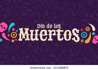 Inscription Day of the Dead in Spanish. Dia de los Muertos holiday concept. Template for background, banner, card, poster with text inscription. Vector EPS10 illustration