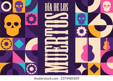 Inscription Day of the Dead in Spanish. Dia de los Muertos holiday concept. Template for background, banner, card, poster with text inscription. Vector EPS10 illustration