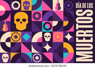 Inscription Day of the Dead in Spanish. Dia de los Muertos holiday concept. Template for background, banner, card, poster with text inscription. Vector EPS10 illustration