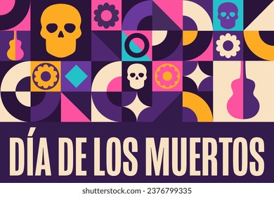 Inscription Day of the Dead in Spanish. Dia de los Muertos holiday concept. Template for background, banner, card, poster with text inscription. Vector EPS10 illustration