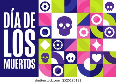 Inscription Day of the Dead in Spanish. Dia de los Muertos holiday concept. Template for background, banner, card, poster with text inscription. Vector EPS10 illustration