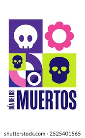 Inscription Day of the Dead in Spanish. Dia de los Muertos holiday concept. Template for background, banner, card, poster with text inscription. Vector EPS10 illustration