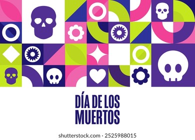 Inscription Day of the Dead in Spanish. Dia de los Muertos holiday concept. Template for background, banner, card, poster with text inscription. Vector EPS10 illustration