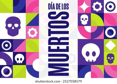 Inscription Day of the Dead in Spanish. Dia de los Muertos holiday concept. Template for background, banner, card, poster with text inscription. Vector EPS10 illustration