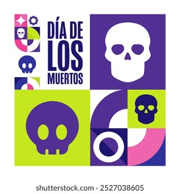 Inscription Day of the Dead in Spanish. Dia de los Muertos holiday concept. Template for background, banner, card, poster with text inscription. Vector EPS10 illustration