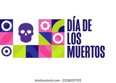 Inscription Day of the Dead in Spanish. Dia de los Muertos holiday concept. Template for background, banner, card, poster with text inscription. Vector EPS10 illustration