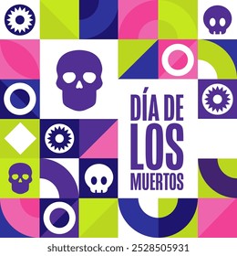 Inscription Day of the Dead in Spanish. Dia de los Muertos holiday concept. Template for background, banner, card, poster with text inscription. Vector EPS10 illustration