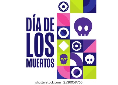 Inscription Day of the Dead in Spanish. Dia de los Muertos holiday concept. Template for background, banner, card, poster with text inscription. Vector EPS10 illustration