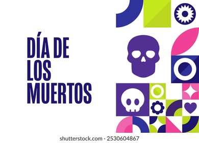 Inscription Day of the Dead in Spanish. Dia de los Muertos holiday concept. Template for background, banner, card, poster with text inscription. Vector EPS10 illustration