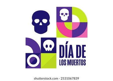 Inscription Day of the Dead in Spanish. Dia de los Muertos holiday concept. Template for background, banner, card, poster with text inscription. Vector EPS10 illustration