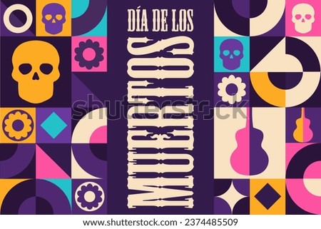 Inscription Day of the Dead in Spanish. Dia de los Muertos holiday concept. Template for background, banner, card, poster with text inscription. Vector EPS10 illustration