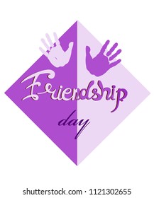 inscription Day of friendship with the palm prints on the geometric background of the cube