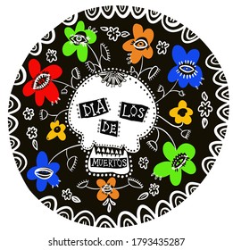 inscription de los Muertos. Design element for logo, label, emblem, sign, poster, t shirt. Vector illustrationIllustration of mexican sugar skull. Day of the dead.