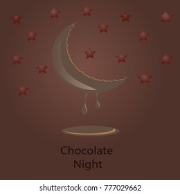 An inscription is depicted at night, a contour in the form of a moon and drops. The background and stars are brown.