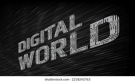 Aufnahme Digital World in Perspektive auf schwarzem Hintergrund in grauen Farben. Vektorgrafik.