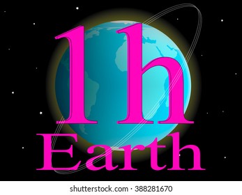 the inscription earth hour on planet Earth and the starry sky