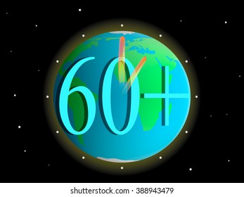 the inscription earth hour on planet Earth and the starry sky