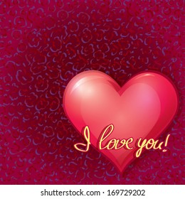 Inscription in English language "I love you!" and heart on grunge texture.