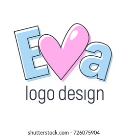 The inscription Eva with a heart. Logo design. Vector illustration. 