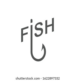 Inscription of fish with a hook. Template for logo