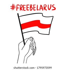 Inscription Free Belarus hashtag. Protest Banner about Human Righ right people of Belarus. Vector Illustration. Icon Poster for printed matter and Symbol. For use on flags, banners, T-shirts, etc