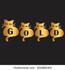 the inscription gold on a black background in a gold gradient in the vector in the form of cats