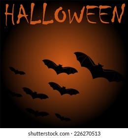 inscription Halloween with Bats - vector background