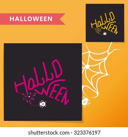 Inscription Halloween. Calligraphic text with spider for your artworks. Halloween set