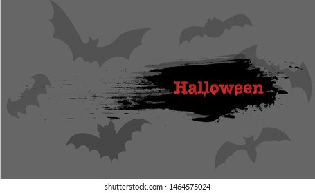The inscription Halloween on a plain background with flying bats. Pen. Font. Vector.