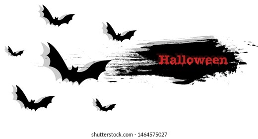 The inscription Halloween on a plain background with flying bats. Pen. Font. Vector.