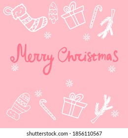 The inscription with the hand and clipart of a Merry Christmas.
