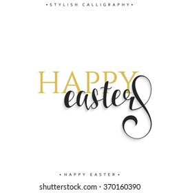 Inscription Happy Easter day. Modern lettering calligraphy set.  Congratulatory text design for printing festive cards, invitations, presentation. 