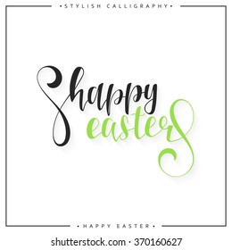 Inscription Happy Easter day. Modern lettering calligraphy set.  Congratulatory text design for printing festive cards, invitations, presentation. 