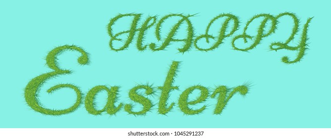 The inscription of happy easter from grass and thorns. Vector illustration