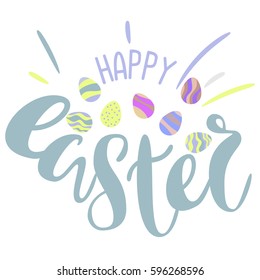 Inscription - Happy Easter. Lettering design. Handwritten typography. Vector