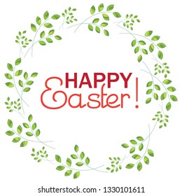 Inscription Happy Easter on a background with sprigs 